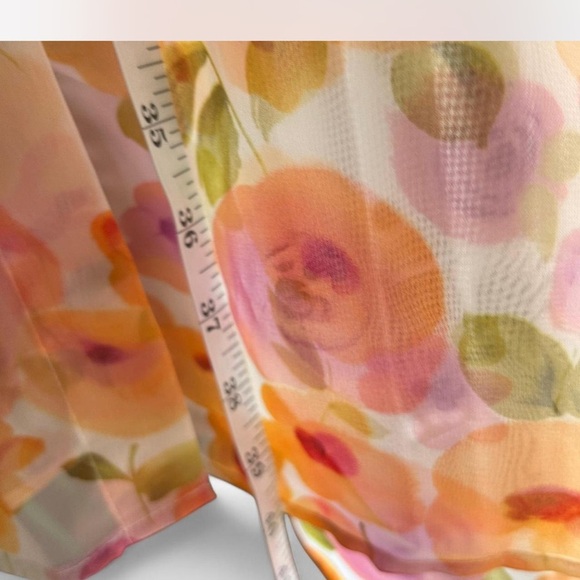 Vintage Pastel Floral Print Sheer Long Botton Down Blouse Collard Size *2XL - Picture 5 of 7